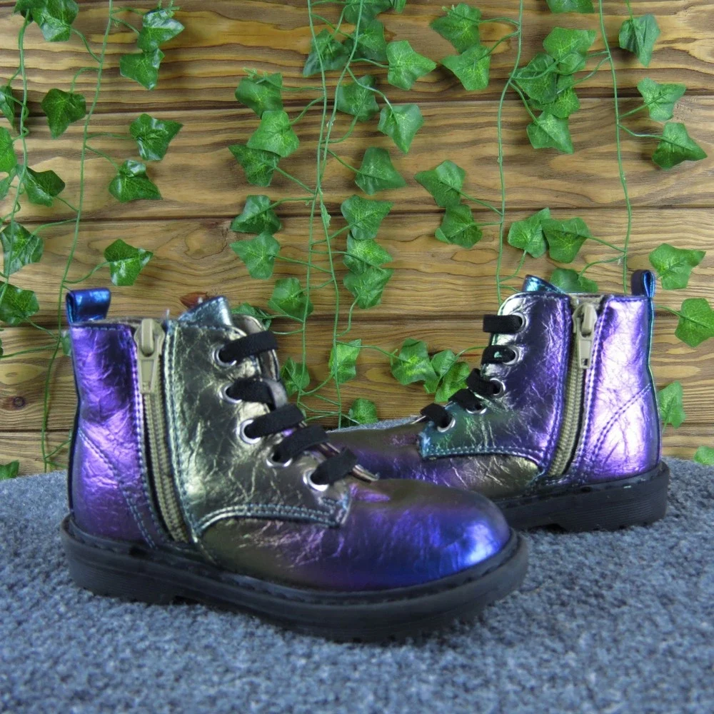 There Abouts Lil Reese Kids Iridescent Metallic Combat Boots 8‎ Lace Zip